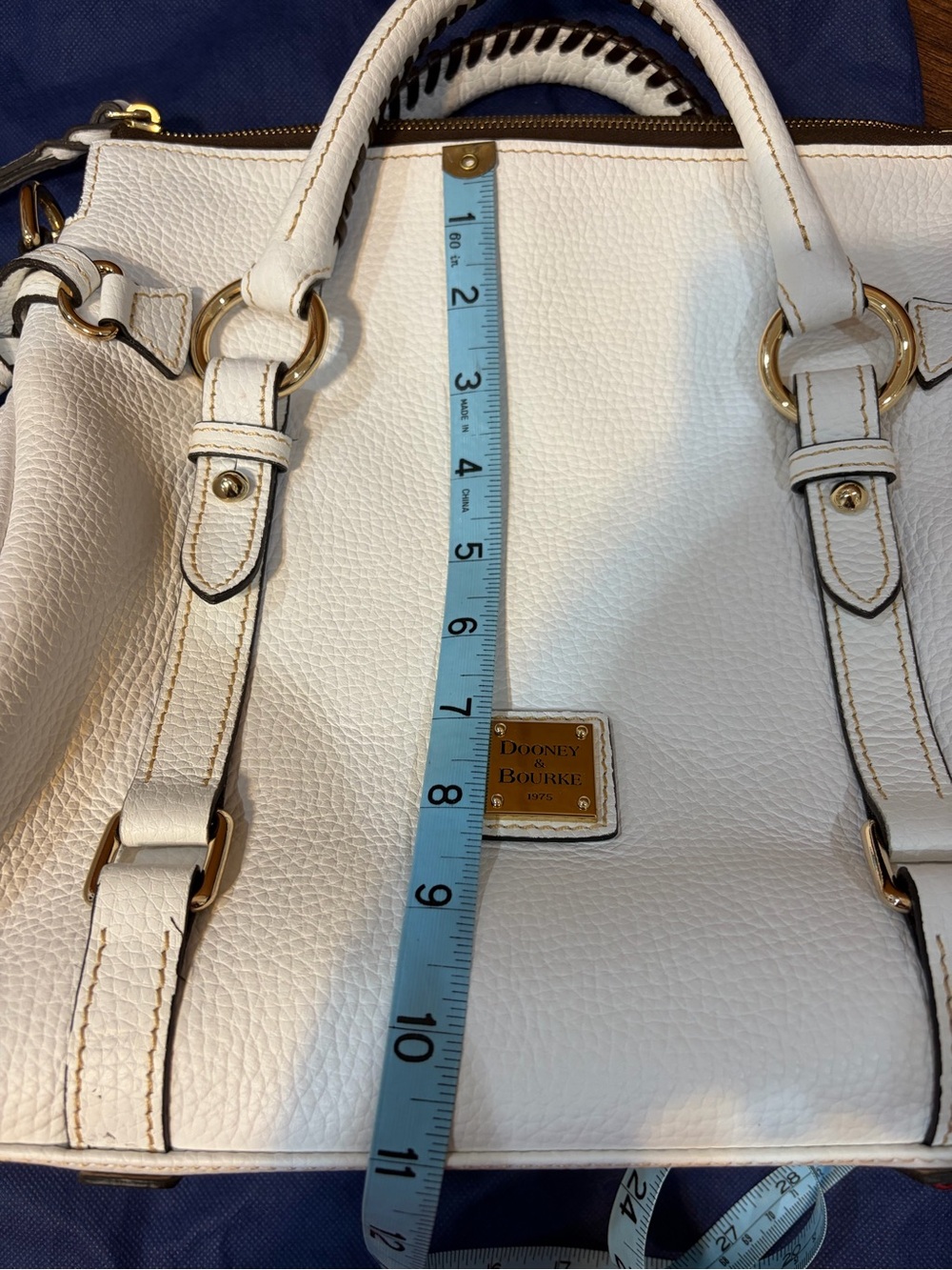 Dooney & Bourke White Pebble Leather Satchel with Gold Hardware - Picture 11 of 14